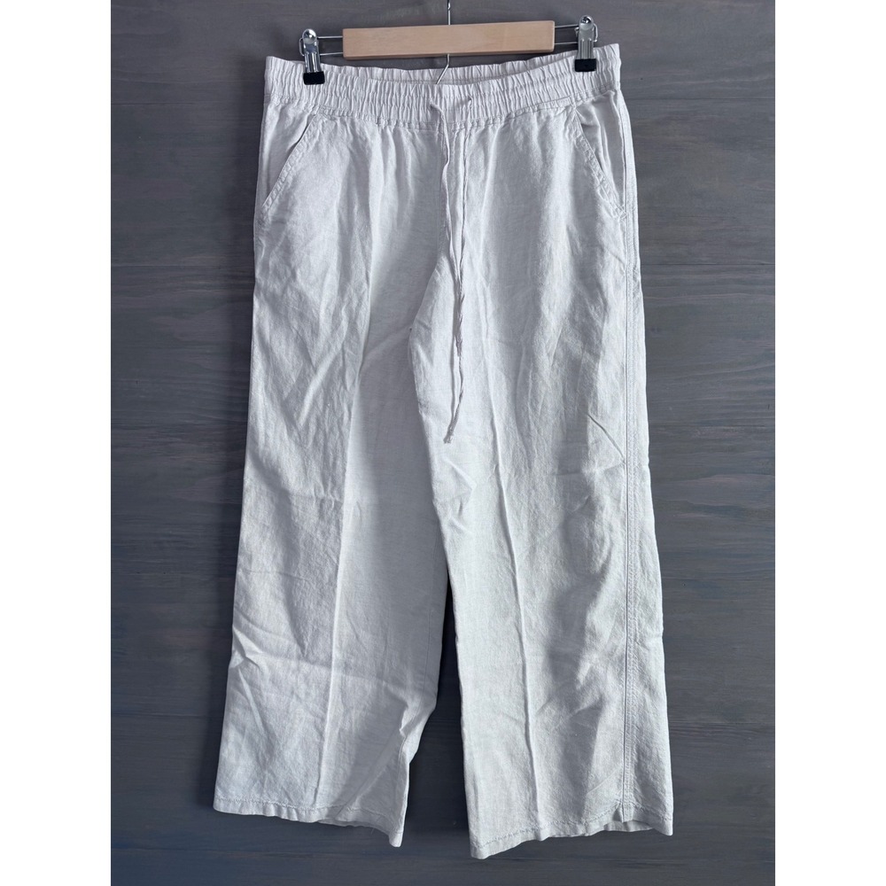 Allen Allen Linen Wide Leg‎ Cropped Pants Elastic Waist Drawstring Medium